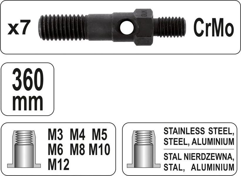 Заклепочник дворучний YATO для нітогайок М3; М4; М5; М6; М8; М10; М12; l=360 мм YT-36127 фото