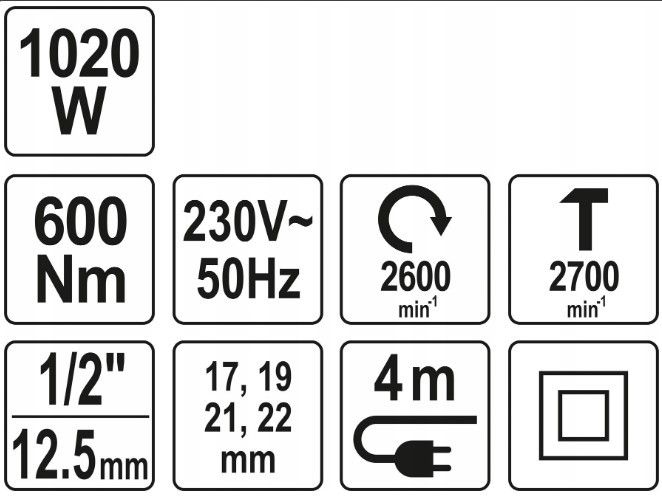 ГАЙКОВЕРТ УДАРНИЙ МЕРЕЖЕВИЙ YATO: 1/4" HEX X 1/2" F, 1020ВТ, 600НМ, 2600 ОБ/ХВ +4 ГОЛОВКИ І КЕЙС YT-82021 фото