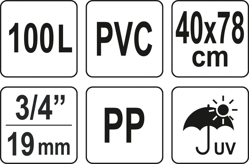 БАК ДЛЯ ЗБОРУ ДОЩОВОЇ ВОДИ З ПВХ FLO : 100 Л, Ø=3/4", Ø40 X 78 СМ, СТІЙКИЙ ДО УФ ПРОМЕНІВ 89700 фото