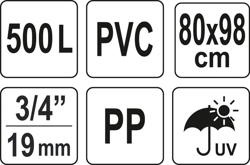 БАК ДЛЯ ЗБОРУ ДОЩОВОЇ ВОДИ З ПВХ FLO : 500 Л, Ø=3/4", Ø80 X 98 СМ, СТІЙКИЙ ДО УФ ПРОМЕНІВ 89704 фото
