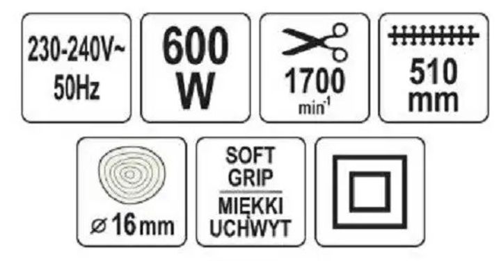 НОЖИЦІ ПО ЖИВОПЛОТУ ЕЛЕКТРОМЕРЕЖ 230 В YATO: 600 ВТ, ЛЕЗА L= 51 СМ, ДО ГІЛОК МАКС. Ø= 16 ММ YT-84770 фото