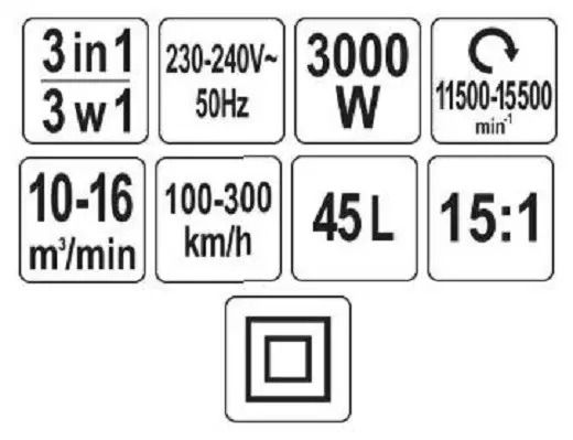 ПОРОХОТЯГ/ ПОВІТРОДУВКА З ПОДРІБНЮВАЧЕМ МЕРЕЖЕВИЙ 230В YATO 3КВТ, ПРОДУКТ- 10-16 М³/ХВ, ЗБІРНИК- 45Л YT-85182 фото