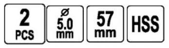 ЛЕЗА ДЛЯ ЕЛЕКТРОНОЖИЦЬ YATO-82395; 2 ШТ., L= 57 ММ, Ø= 5 ММ YT-82396 фото