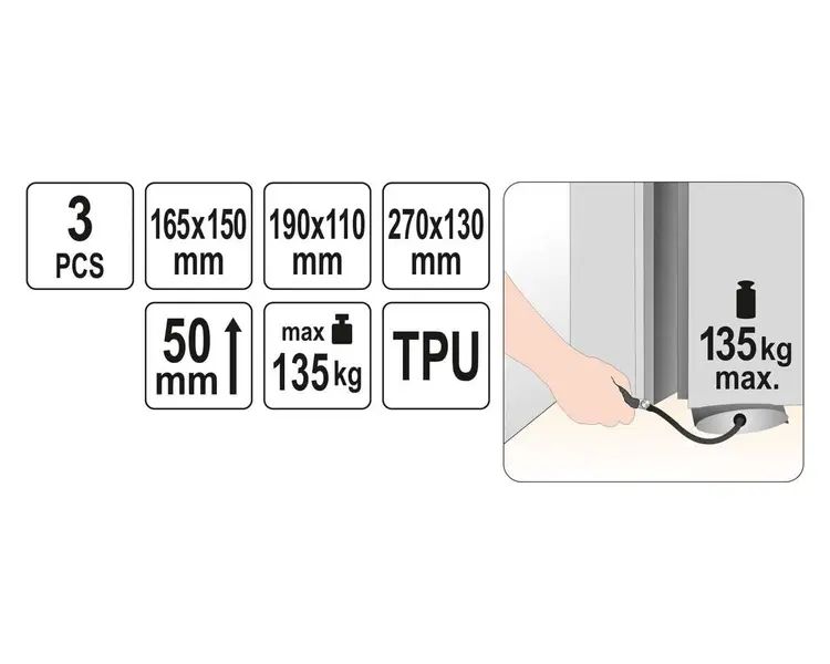 ПОДУШКИ МОНТАЖНІ, НАДУВНІ YATO: НАВАНТ.-135КГ, ВИСОТА-50 ММ, 270Х130/ 165Х150/ 190Х110 ММ, 3 ШТ YT-67385 фото